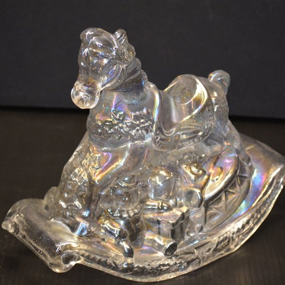 VTG Taiwan R.O.C. Iridescent Glass Christmas Toys Rocking Horse Candle Holder - Picture 7 of 7